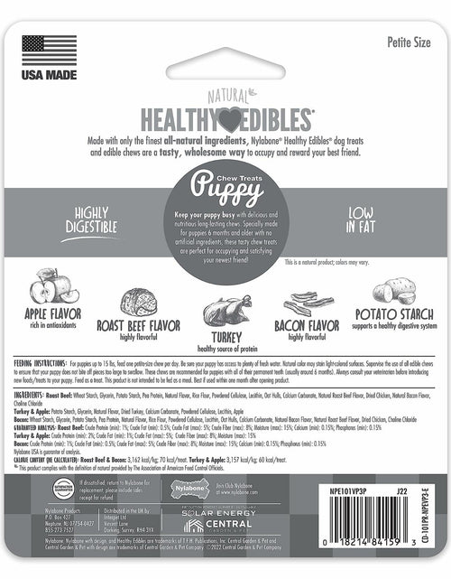 Load image into Gallery viewer, BestBy07/27 Nylabone Healthy Edibles Puppy Chews X-Small 3 Count Roast Beef
