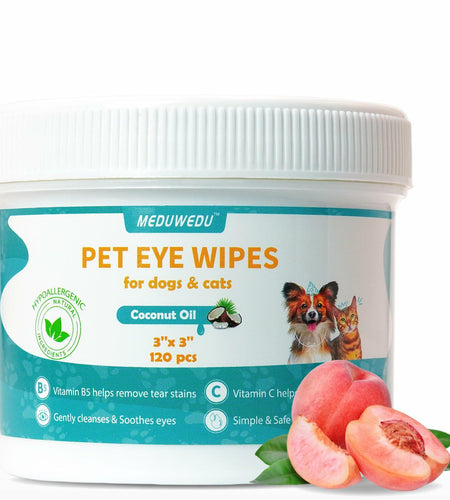 BestBy09/26 MEDUWEDU Dog & Cat Eye Wipes 120 Count Peach Scent Grooming Care