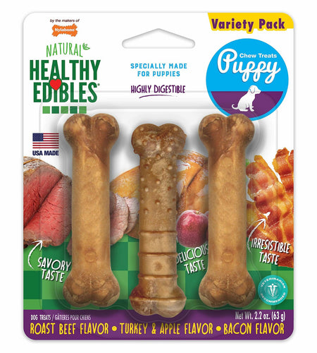 BestBy07/27 Nylabone Healthy Edibles Puppy Chews X-Small 3 Count Roast Beef