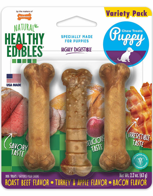 Load image into Gallery viewer, BestBy07/27 Nylabone Healthy Edibles Puppy Chews X-Small 3 Count Roast Beef
