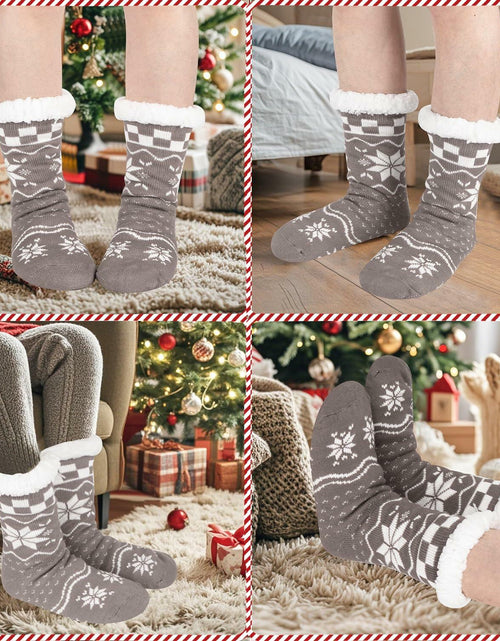 Load image into Gallery viewer, Kiddokids Women's Fuzzy Slipper Socks with Grippers Warm Cozy Fleece - One Size
