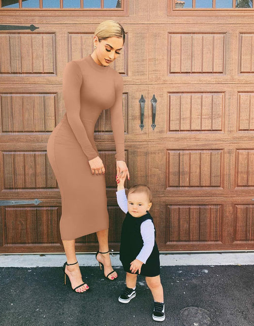 Load image into Gallery viewer, GOBLES Women's Sexy Turtleneck Long Sleeve Elegant Bodycon Dress Camel Size 2XL

