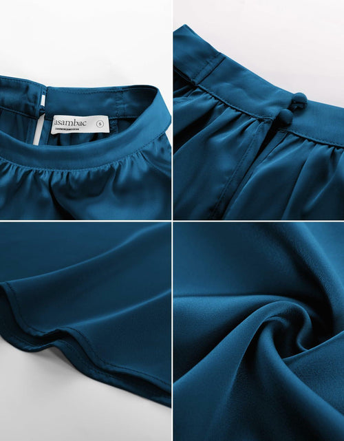 Load image into Gallery viewer, Women Sleeveless Tie Mock Neck Blouse Blue Lightweight Dressy Top Size XXL
