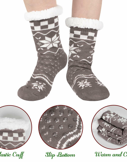 Load image into Gallery viewer, Kiddokids Women's Fuzzy Slipper Socks with Grippers Warm Cozy Fleece - One Size
