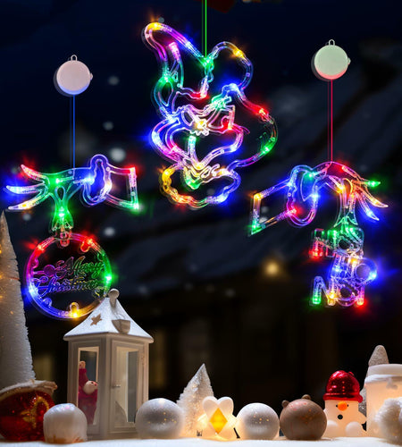 FASISOY 3 Pack Multi-Color Christmas Window Lights Battery Operated Timer