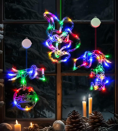 FASISOY 3 Pack Multi-Color Christmas Window Lights Battery Operated Timer