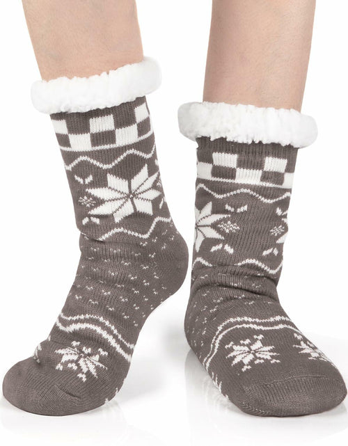 Load image into Gallery viewer, Kiddokids Women's Fuzzy Slipper Socks with Grippers Warm Cozy Fleece - One Size
