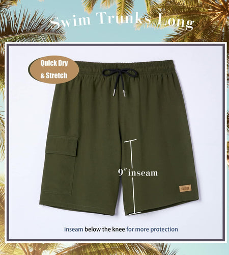 BRISIRA Mens Quick Dry Swim Trunks 9in ArmyGreen Size 34