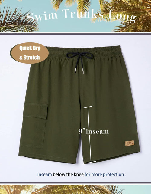Load image into Gallery viewer, BRISIRA Mens Quick Dry Swim Trunks 9in ArmyGreen Size 34
