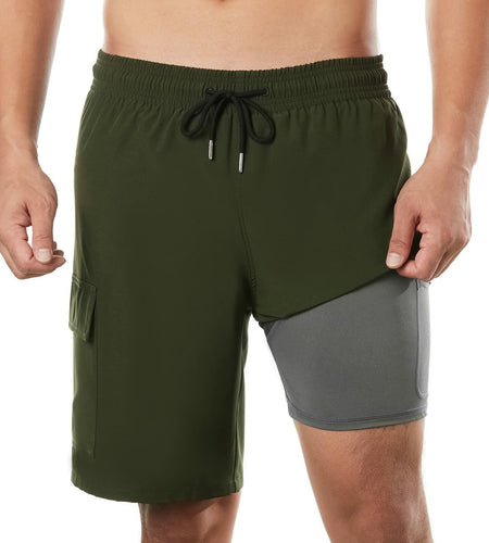 BRISIRA Mens Quick Dry Swim Trunks 9in ArmyGreen Size 34