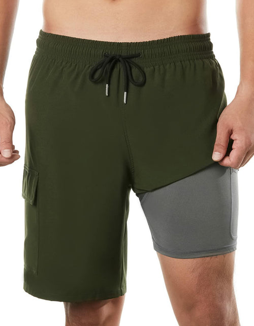 Load image into Gallery viewer, BRISIRA Mens Quick Dry Swim Trunks 9in ArmyGreen Size 34
