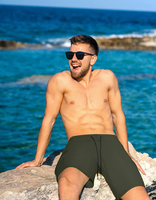 Load image into Gallery viewer, BRISIRA Mens Quick Dry Swim Trunks 9in ArmyGreen Size 34
