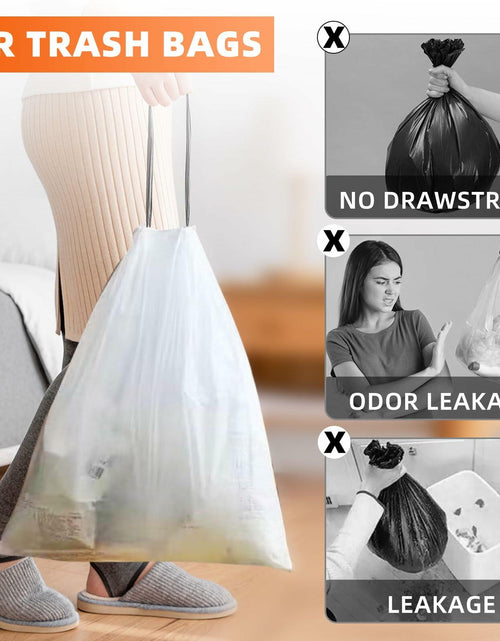 Load image into Gallery viewer, 4 Gal Drawstring Trash Bags 57 Count White Small Garbage Can Liners
