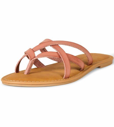 Amazon Essentials Women's Strappy Slide Flat Sandal Light Tan Size 7.5