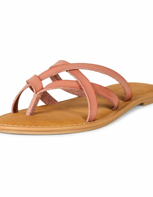 Load image into Gallery viewer, Amazon Essentials Women's Strappy Slide Flat Sandal Light Tan Size 7.5
