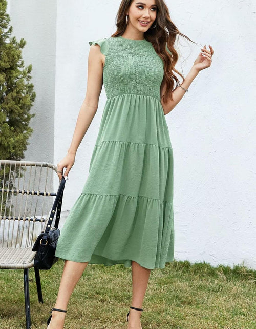 Load image into Gallery viewer, ZOOMOON Women's 2024 Army Green Maxi Dress Smocked Waist Casual Short Sleeve - L
