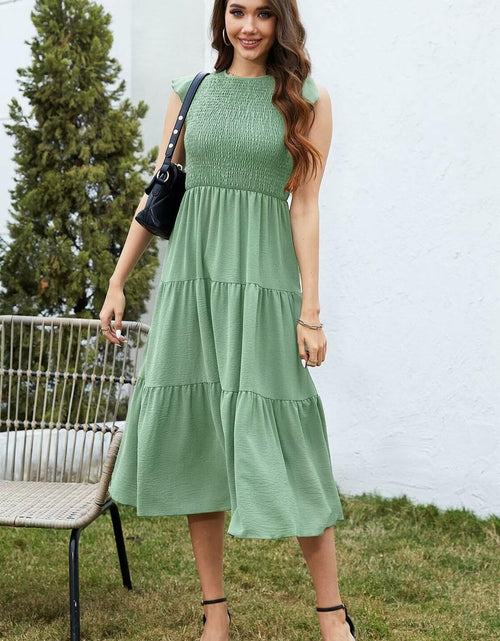 Load image into Gallery viewer, ZOOMOON Women's 2024 Army Green Maxi Dress Smocked Waist Casual Short Sleeve - L
