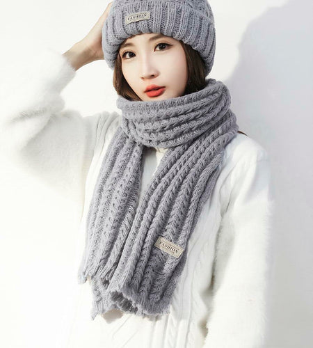 Wander Agio Women's Winter Wool Knit Beanie & Scarf Set Black 1