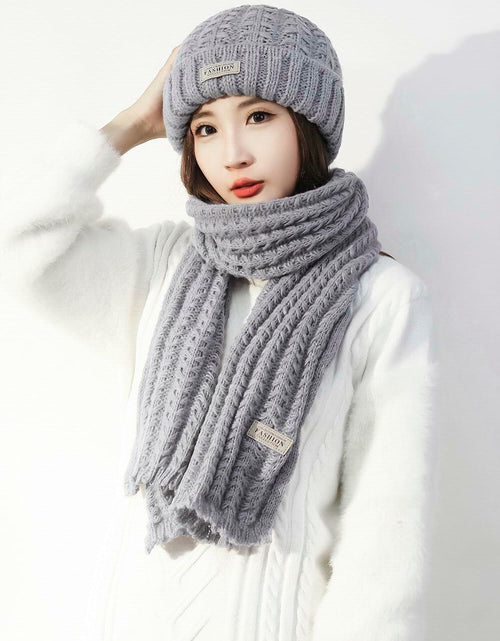Load image into Gallery viewer, Wander Agio Women's Winter Wool Knit Beanie &amp; Scarf Set Black 1
