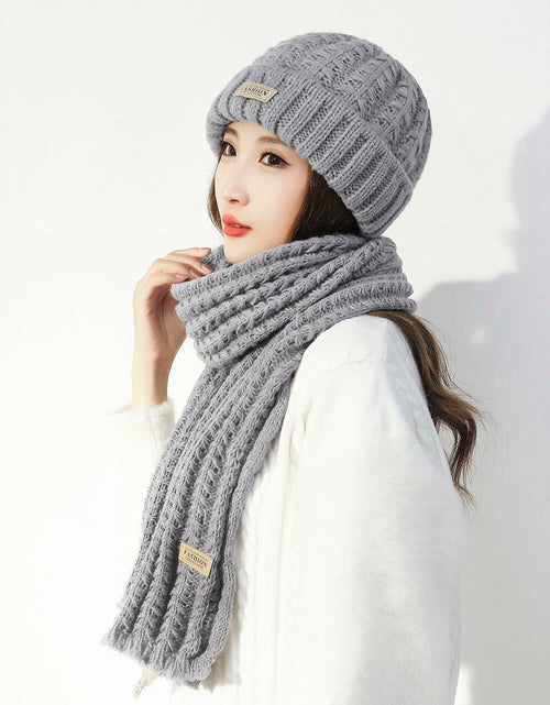 Load image into Gallery viewer, Wander Agio Women's Winter Wool Knit Beanie &amp; Scarf Set Black 1
