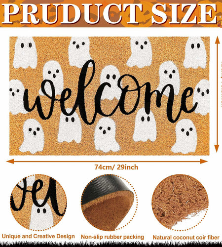 JarThenaAMCS Halloween Coir Doormat Cute Ghost Non-Slip 16.5x29 Inch