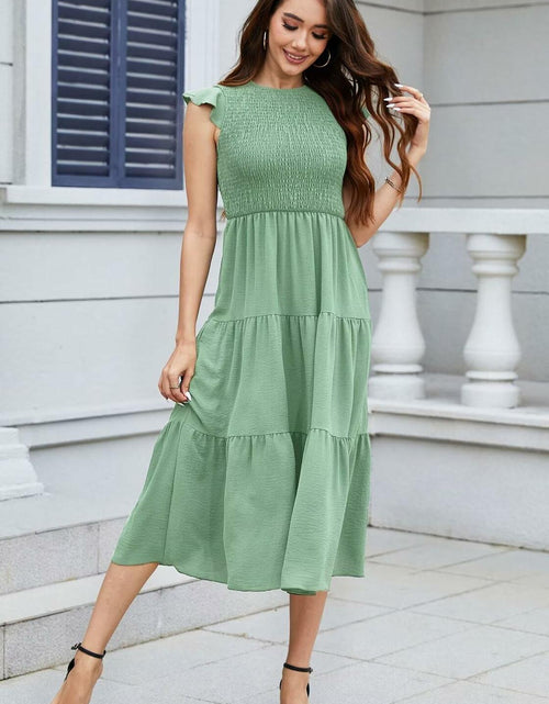 Load image into Gallery viewer, ZOOMOON Women's 2024 Army Green Maxi Dress Smocked Waist Casual Short Sleeve - L
