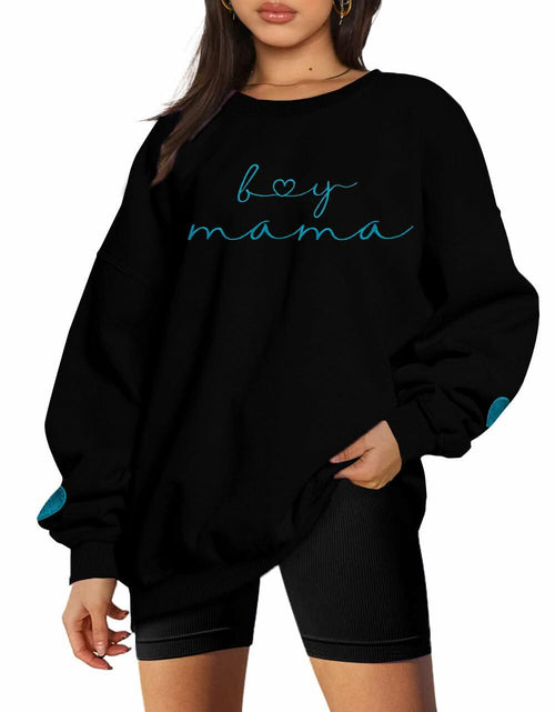 Load image into Gallery viewer, MYHALF Women Mama Oversized Crewneck Sweatshirt Pink Embroidered LS
