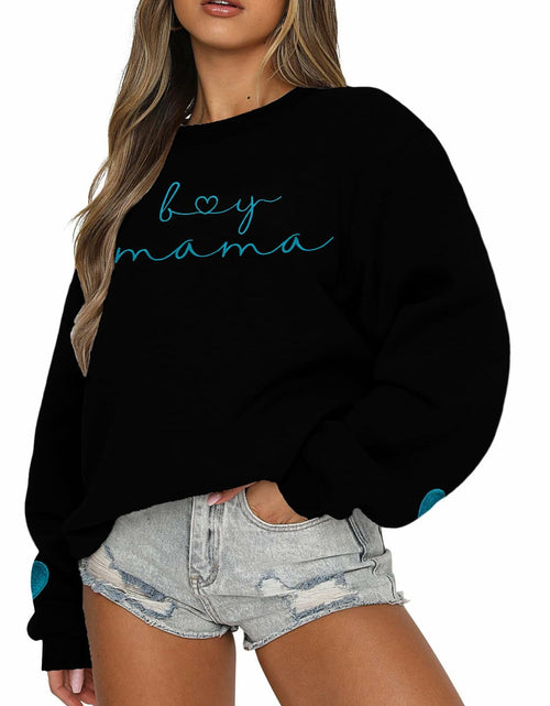 Load image into Gallery viewer, MYHALF Women Mama Oversized Crewneck Sweatshirt Pink Embroidered LS
