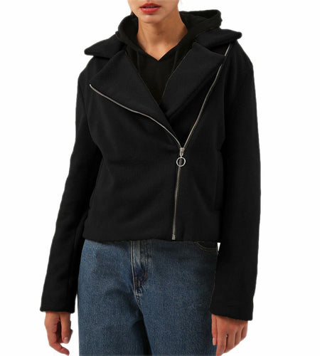 Amazhiyu Womens Faux-Sherpa Moto Zipper Jacket Black Medium Winter Coat