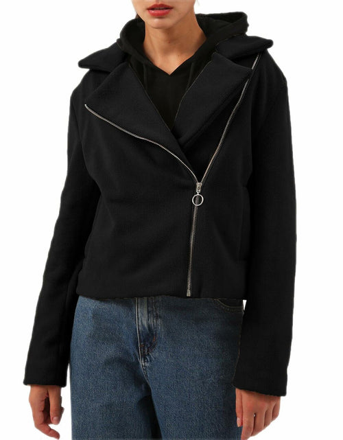 Load image into Gallery viewer, Amazhiyu Womens Faux-Sherpa Moto Zipper Jacket Black Medium Winter Coat
