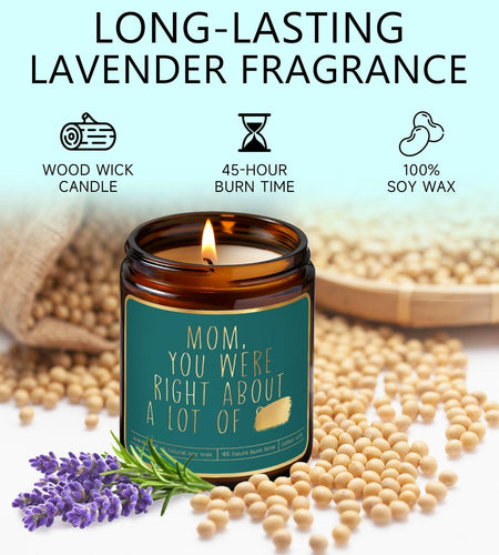 Lavender Candle Gift for Mom - Scented Soy Wax, Relaxing Aromatherapy 9oz