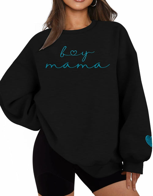 Load image into Gallery viewer, MYHALF Women Mama Oversized Crewneck Sweatshirt Pink Embroidered LS
