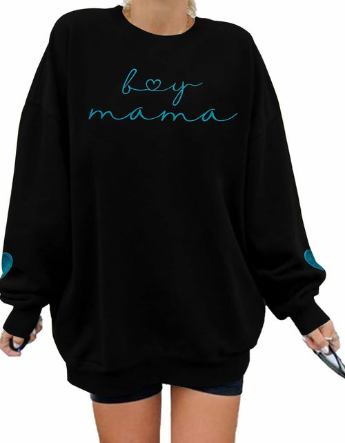 Load image into Gallery viewer, MYHALF Women Mama Oversized Crewneck Sweatshirt Pink Embroidered LS
