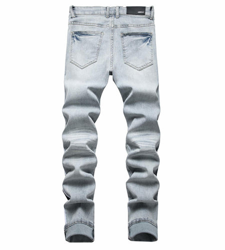 ABSECAI Men's Skinny Ripped Slim Fit Stretch Jeans Blue Size 34
