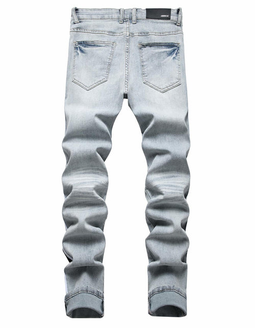 Load image into Gallery viewer, ABSECAI Men's Skinny Ripped Slim Fit Stretch Jeans Blue Size 34
