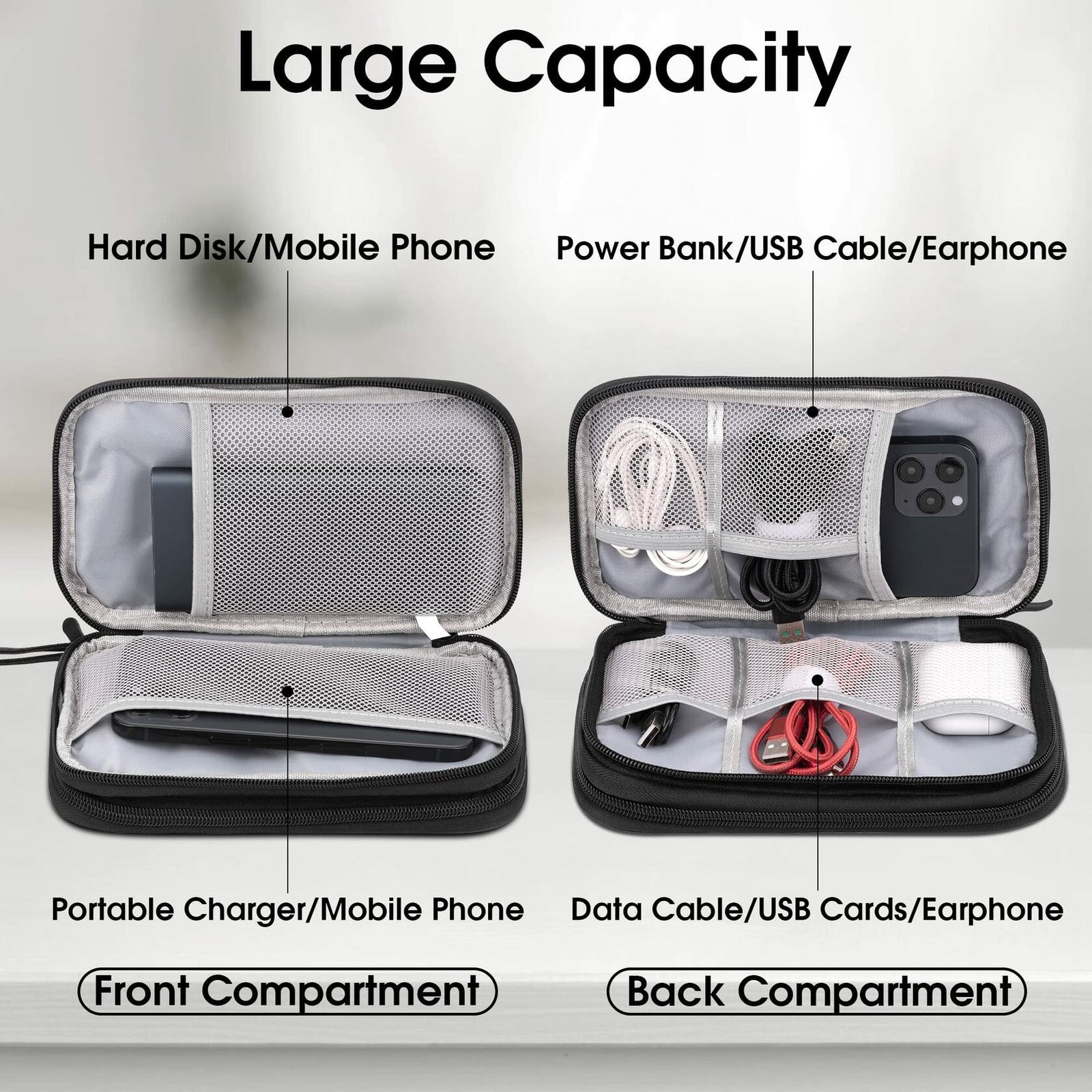 Arae Travel Electronic Organizer Pouch Black Double Layer Waterproof