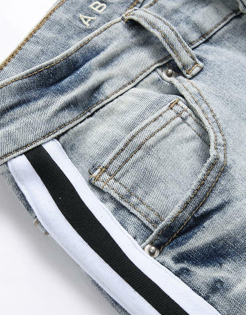 Load image into Gallery viewer, ABSECAI Men's Skinny Ripped Slim Fit Stretch Jeans Blue Size 34
