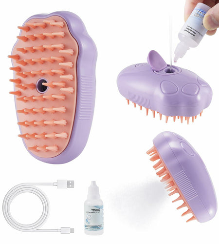 Cat Steam Brush Purple 2nd Gen Self-Cleaning Pet Hair Remover Shedding Tool