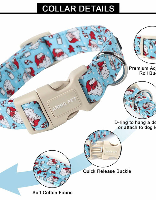 Load image into Gallery viewer, ARING PET Christmas Dog Collar Blue Adjustable Cotton Quick Release Puppy Collar
