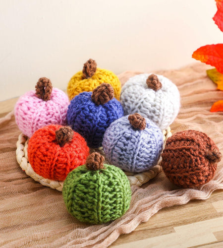 Yinkin 8 Pc Mini Knit Pumpkins Fall Decor Assorted Colors Handmade