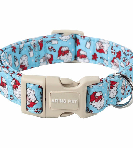 ARING PET Christmas Dog Collar Blue Adjustable Cotton Quick Release Puppy Collar