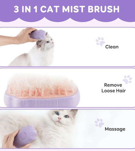 Cat Steam Brush Purple 2nd Gen Self-Cleaning Pet Hair Remover Shedding Tool
