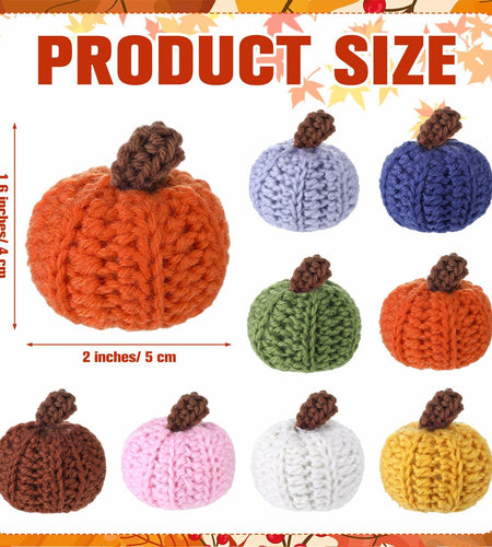 Yinkin 8 Pc Mini Knit Pumpkins Fall Decor Assorted Colors Handmade