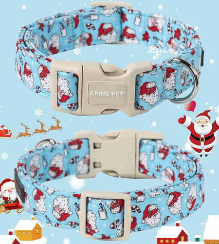 ARING PET Christmas Dog Collar Blue Adjustable Cotton Quick Release Puppy Collar