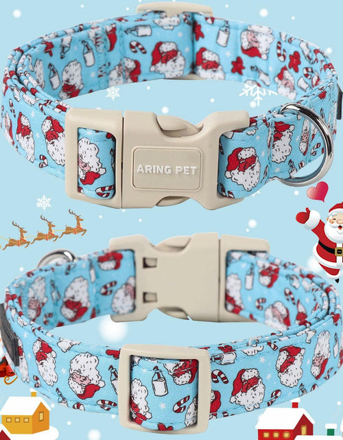 Load image into Gallery viewer, ARING PET Christmas Dog Collar Blue Adjustable Cotton Quick Release Puppy Collar
