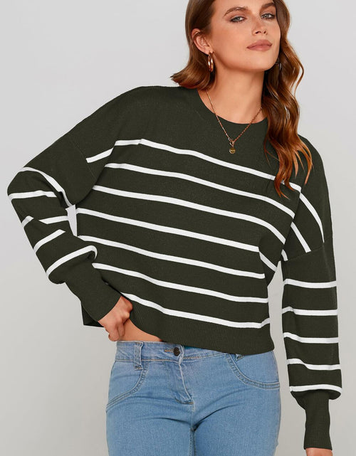 Load image into Gallery viewer, PRETTYGARDEN Women's White Fall Cropped Striped Sweater Oversized Size L
