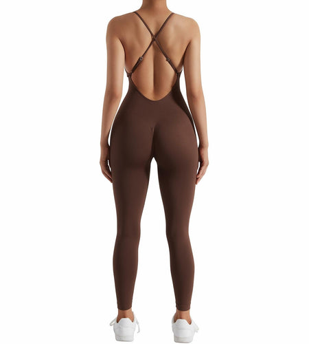 RUUHEE Women's Brown Seamless Backless Tummy Control Jumpsuit Size XL