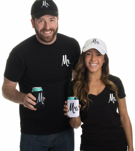 Ann Arbor T-shirt Co. Matching Mr. & Mrs. Baseball Caps Set with Beer Holder