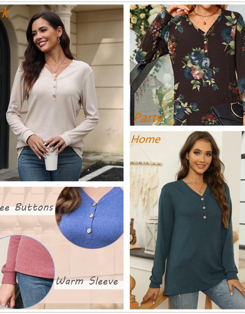 Load image into Gallery viewer, BISHUIGE Womens XL Long Sleeve Henley Tunic Top Blue Red White Roses Size XL
