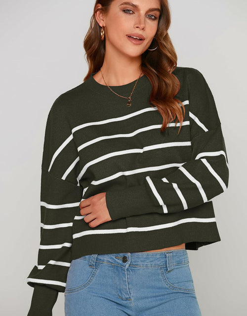 Load image into Gallery viewer, PRETTYGARDEN Women's White Fall Cropped Striped Sweater Oversized Size L
